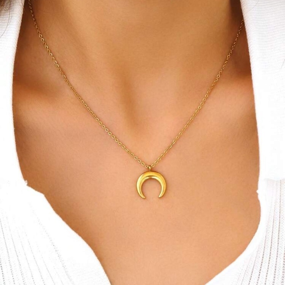 Gold Plated Stainless Steel Moon Pendant Crescent Necklace